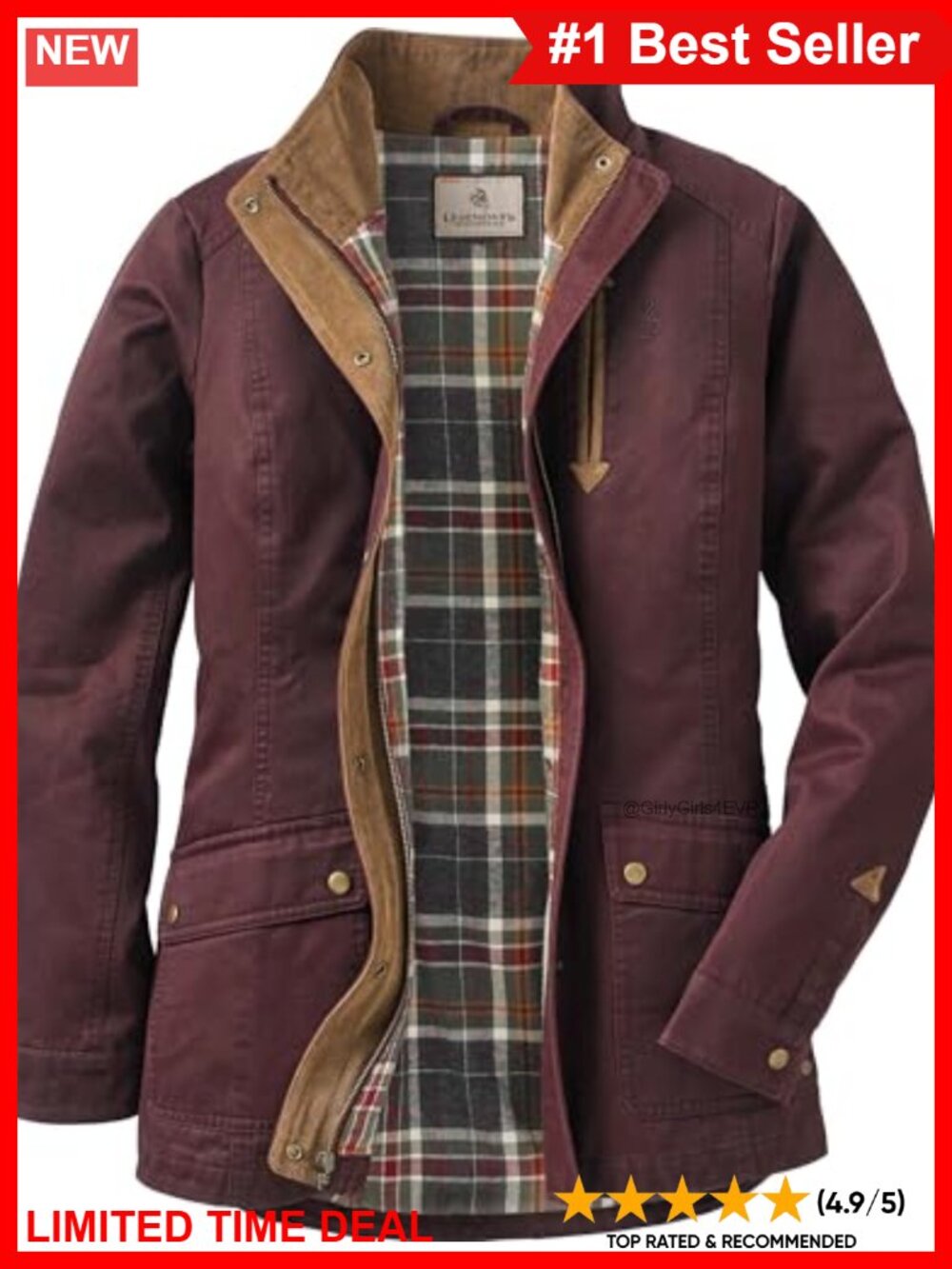 Waxed Cotton Flannel Lined Shirt Jacket Long Sleeve Corduroy Accents